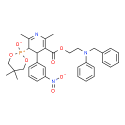 ChemSpider 2D Image | 2-[5-({2-[Benzyl(phenyl)amino]ethoxy}carbonyl)-2,6-dimethyl-4-(3-nitrophenyl)-3,4-dihydro-3-pyridinyl]-5,5-dimethyl-1,3,2-dioxaphosphinan-2-ium-2-olate | C34H38N3O7P