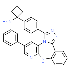 ChemSpider 2D Image | 1-[4-(6-Phenyl-9H-pyrido[2,3-b][1,2,4]triazolo[4,3-d][1,4]benzodiazepin-3-yl)phenyl]cyclobutanamine | C29H24N6