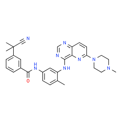 ChemSpider 2D Image | 3-(2-Cyano-2-propanyl)-N-(4-methyl-3-{[6-(4-methyl-1-piperazinyl)pyrido[3,2-d]pyrimidin-4-yl]amino}phenyl)benzamide | C30H32N8O