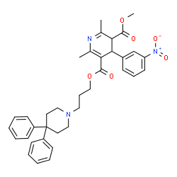 ChemSpider 2D Image | 5-[3-(4,4-Diphenyl-1-piperidinyl)propyl] 3-methyl 2,6-dimethyl-4-(3-nitrophenyl)-3,4-dihydro-3,5-pyridinedicarboxylate | C36H39N3O6