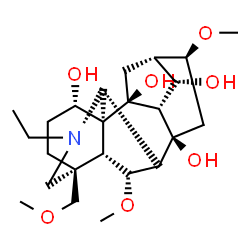 ChemSpider 2D Image | (1alpha,6alpha,7beta,14alpha,16beta)-20-Ethyl-6,16-dimethoxy-4-(methoxymethyl)aconitane-1,8,10,14-tetrol | C24H39NO7
