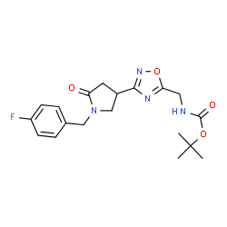 ChemSpider 2D Image | 2-Methyl-2-propanyl ({3-[1-(4-fluorobenzyl)-5-oxo-3-pyrrolidinyl]-1,2,4-oxadiazol-5-yl}methyl)carbamate | C19H23FN4O4