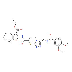 ChemSpider 2D Image | Ethyl 2-({2-[(5-{[(3,4-dimethoxybenzoyl)amino]methyl}-4-methyl-4H-1,2,4-triazol-3-yl)sulfanyl]propanoyl}amino)-5,6,7,8-tetrahydro-4H-cyclohepta[b]thiophene-3-carboxylate | C28H35N5O6S2