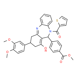 ChemSpider 2D Image | Methyl 4-[3-(3,4-dimethoxyphenyl)-1-hydroxy-10-(2-thienylcarbonyl)-3,4,10,11-tetrahydro-2H-dibenzo[b,e][1,4]diazepin-11-yl]benzoate | C34H30N2O6S