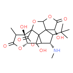 ChemSpider 2D Image | (6R,9S,13S,17R)-6,12,17-Trihydroxy-16-methyl-9-(methylamino)-8-(2-methyl-2-propanyl)-2,4,14,19-tetraoxahexacyclo[8.7.2.0~1,11~.0~3,7~.0~7,11~.0~13,17~]nonadecane-5,15,18-trione | C21H27NO10
