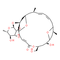ChemSpider 2D Image | (1R,3R,4E,6Z,10S,13S,15S,18E,21S,23R)-13-Hydroxy-15-(hydroxymethyl)-3,10-dimethyl-17-oxo-16,25,26-trioxatricyclo[19.3.1.1~9,12~]hexacosa-4,6,18-trien-23-yl 6-deoxy-2-O-methyl-alpha-L-mannopyranoside | C33H52O11