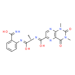 ChemSpider 2D Image | N-[(1Z,2S)-1-Hydroxy-1-({2-[hydroxy(imino)methyl]phenyl}imino)-2-propanyl]-1,3-dimethyl-2,4-dioxo-1,2,3,4-tetrahydro-6-pteridinecarboximidic acid | C19H19N7O5