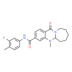 ChemSpider 2D Image | N-(3-Fluoro-4-methylphenyl)-5-methyl-12-oxo-5,5a,6,7,8,9,10,12-octahydroazepino[2,1-b]quinazoline-3-carboxamide | C22H24FN3O2
