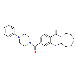 ChemSpider 2D Image | 5-Methyl-3-[(4-phenyl-1-piperazinyl)carbonyl]-5a,6,7,8,9,10-hexahydroazepino[2,1-b]quinazolin-12(5H)-one | C25H30N4O2