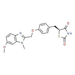 ChemSpider 2D Image | (5S)-5-{4-[(6-Methoxy-1-methyl-1H-benzimidazol-2-yl)methoxy]benzyl}-1,3-thiazolidine-2,4-dione | C20H19N3O4S