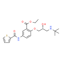 ChemSpider 2D Image | Ethyl 2-{(2R)-2-hydroxy-3-[(2-methyl-2-propanyl)amino]propoxy}-5-[(2-thienylcarbonyl)amino]benzoate | C21H28N2O5S