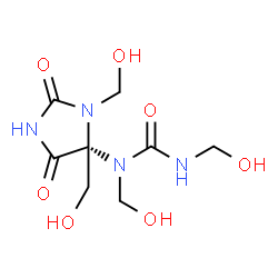 ChemSpider 2D Image | 1-[(4S)-3,4-Bis(hydroxymethyl)-2,5-dioxo-4-imidazolidinyl]-1,3-bis(hydroxymethyl)urea | C8H14N4O7
