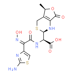 ChemSpider 2D Image | (2R)-{[(2Z)-2-(2-Amino-1,3-thiazol-4-yl)-2-(hydroxyimino)acetyl]amino}[(2R,5R)-5-methyl-7-oxo-1,2,5,7-tetrahydro-4H-furo[3,4-d][1,3]thiazin-2-yl]acetic acid | C14H15N5O6S2