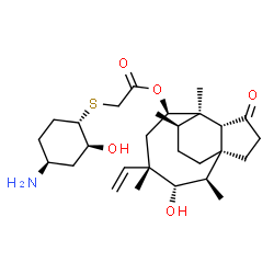 ChemSpider 2D Image | (1S,2R,3S,4S,6R,7R,8R,14R)-3-Hydroxy-2,4,7,14-tetramethyl-9-oxo-4-vinyltricyclo[5.4.3.0~1,8~]tetradec-6-yl {[(1S,2S,4S)-4-amino-2-hydroxycyclohexyl]sulfanyl}acetate | C28H45NO5S