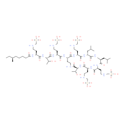 ChemSpider 2D Image | {[(3S)-4-{[(3S,6S,9S,12S,15R,18S,21S)-3-[(1R)-1-Hydroxyethyl]-12,15-diisobutyl-2,5,8,11,14,17,20-heptaoxo-6,9,18-tris{2-[(sulfomethyl)amino]ethyl}-1,4,7,10,13,16,19-heptaazacyclotricosan-21-yl]amino}-
3-{[(2S,3R)-3-hydroxy-2-({(2S)-2-{[(6S)-6-methyloctanoyl]amino}-4-[(sulfomethyl)amino]butanoyl}amino)butanoyl]amino}-4-oxobutyl]amino}methanesulfonic acid | C58H110N16O28S5