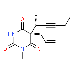 ChemSpider 2D Image | (5R)-5-Allyl-5-[(2R)-3-hexyn-2-yl]-1-methyl-2,4,6(1H,3H,5H)-pyrimidinetrione | C14H18N2O3