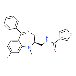 ChemSpider 2D Image | N-{[(2R)-8-Fluoro-1-methyl-5-phenyl-2,3-dihydro-1H-1,4-benzodiazepin-2-yl]methyl}-3-furamide | C22H20FN3O2