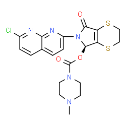 ChemSpider 2D Image | (5R)-6-(7-Chloro-1,8-naphthyridin-2-yl)-7-oxo-2,3,6,7-tetrahydro-5H-[1,4]dithiino[2,3-c]pyrrol-5-yl 4-methyl-1-piperazinecarboxylate | C20H20ClN5O3S2