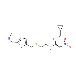 ChemSpider 2D Image | N-(Cyclopropylmethyl)-N'-{2-[({5-[(dimethylamino)methyl]-2-furyl}methyl)sulfanyl]ethyl}-2-nitro-1,1-ethenediamine | C16H26N4O3S