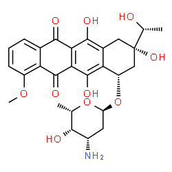 ChemSpider 2D Image | (1S,3S)-3,5,12-Trihydroxy-3-[(1R)-1-hydroxyethyl]-10-methoxy-6,11-dioxo-1,2,3,4,6,11-hexahydro-1-tetracenyl 3-amino-2,3,6-trideoxy-alpha-L-lyxo-hexopyranoside | C27H31NO10