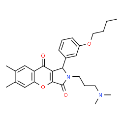 ChemSpider 2D Image | 1-(3-Butoxyphenyl)-2-[3-(dimethylamino)propyl]-6,7-dimethyl-1,2-dihydrochromeno[2,3-c]pyrrole-3,9-dione | C28H34N2O4