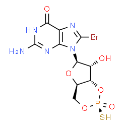 ChemSpider 2D Image | (Sp)-8-bromoguanosine-3',5'-cyclic monophosphorothioate | C10H11BrN5O6PS