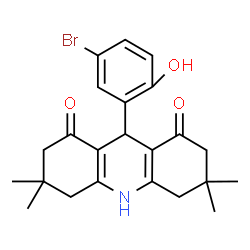 ChemSpider 2D Image | 9-(5-Bromo-2-hydroxyphenyl)-3,3,6,6-tetramethyl-3,4,6,7,9,10-hexahydro-1,8(2H,5H)-acridinedione | C23H26BrNO3