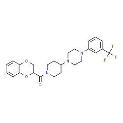 ChemSpider 2D Image | 2,3-Dihydro-1,4-benzodioxin-2-yl(4-{4-[3-(trifluoromethyl)phenyl]-1-piperazinyl}-1-piperidinyl)methanone | C25H28F3N3O3