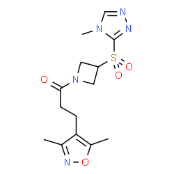 ChemSpider 2D Image | 3-(3,5-Dimethyl-1,2-oxazol-4-yl)-1-{3-[(4-methyl-4H-1,2,4-triazol-3-yl)sulfonyl]-1-azetidinyl}-1-propanone | C14H19N5O4S