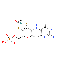 ChemSpider 2D Image | {[2-Amino-4-oxo-6,7-di(sulfanyl-kappaS)-3,5,5a,8,9a,10-hexahydro-4H-pyrano[3,2-g]pteridin-8-yl]methyl dihydrogenato(2-) phosphate}(dioxo)molybdenum | C10H12MoN5O8PS2