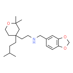 ChemSpider 2D Image | N-(1,3-Benzodioxol-5-ylmethyl)-2-[2,2-dimethyl-4-(3-methylbutyl)tetrahydro-2H-pyran-4-yl]ethanamine | C22H35NO3