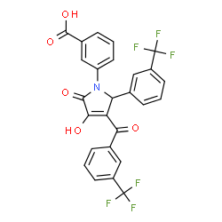ChemSpider 2D Image | 3-{(5S)-3-Hydroxy-2-oxo-4-[3-(trifluoromethyl)benzoyl]-5-[3-(trifluoromethyl)phenyl]-2,5-dihydro-1H-pyrrol-1-yl}benzoic acid | C26H15F6NO5