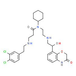 ChemSpider 2D Image | N-Cyclohexyl-N~3~-[2-(3,4-dichlorophenyl)ethyl]-N-(2-{[(2R)-2-hydroxy-2-(3-oxo-3,4-dihydro-2H-1,4-benzoxazin-8-yl)ethyl]amino}ethyl)-beta-alaninamide | C29H38Cl2N4O4