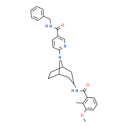 ChemSpider 2D Image | N-Benzyl-6-{(3-endo)-3-[(3-methoxy-2-methylbenzoyl)amino]-8-azabicyclo[3.2.1]oct-8-yl}nicotinamide | C29H32N4O3