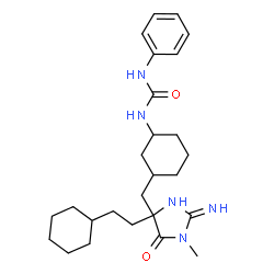 ChemSpider 2D Image | 1-[(1R,3S)-3-{[(4R)-4-(2-Cyclohexylethyl)-2-imino-1-methyl-5-oxo-4-imidazolidinyl]methyl}cyclohexyl]-3-phenylurea | C26H39N5O2