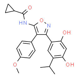 ChemSpider 2D Image | N-[3-(2,4-Dihydroxy-5-isopropylphenyl)-4-(4-methoxyphenyl)-1,2-oxazol-5-yl]cyclopropanecarboxamide | C23H24N2O5