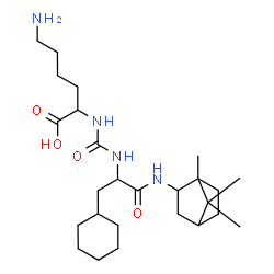 ChemSpider 2D Image | N~2~-{[(2R)-3-Cyclohexyl-1-oxo-1-{[(1R,2S,4R)-1,7,7-trimethylbicyclo[2.2.1]hept-2-yl]amino}-2-propanyl]carbamoyl}-L-lysine | C26H46N4O4