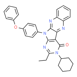 ChemSpider 2D Image | 3-Cyclohexyl-2-ethyl-11-(4-phenoxyphenyl)-3,11-dihydro-4H-pyrimido[5',4':4,5]pyrrolo[2,3-b]quinoxalin-4-one | C32H29N5O2