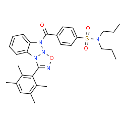 ChemSpider 2D Image | N,N-Dipropyl-4-{[3-(2,3,5,6-tetramethylphenyl)-9H-[1,2,3,5]oxatriazolo[3,2-a]benzotriazol-9-yl]carbonyl}benzenesulfonamide | C30H35N5O4S
