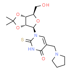 ChemSpider 2D Image | 1-(2,3-O-Isopropylidene-beta-D-ribofuranosyl)-5-(1-pyrrolidinylmethyl)-2-thioxo-2,3-dihydro-4(1H)-pyrimidinone | C17H25N3O5S