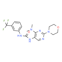 ChemSpider 2D Image | 1-[4-(Dimethylamino)-2-(4-morpholinyl)-5-pyrimidinyl]-3-[3-(trifluoromethyl)phenyl]urea | C18H21F3N6O2