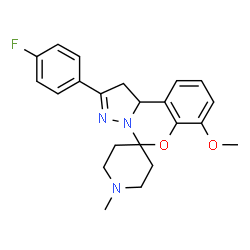 ChemSpider 2D Image | 2'-(4-Fluorophenyl)-7'-methoxy-1-methyl-1',10b'-dihydrospiro[piperidine-4,5'-pyrazolo[1,5-c][1,3]benzoxazine] | C22H24FN3O2