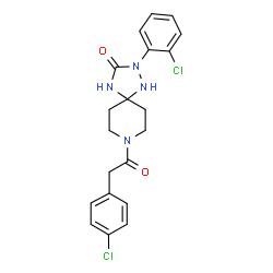 ChemSpider 2D Image | 2-(2-Chlorophenyl)-8-[(4-chlorophenyl)acetyl]-1,2,4,8-tetraazaspiro[4.5]decan-3-one | C20H20Cl2N4O2