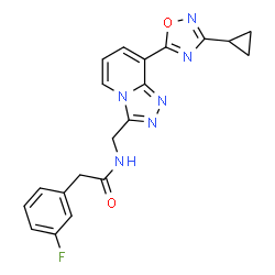 ChemSpider 2D Image | N-{[8-(3-Cyclopropyl-1,2,4-oxadiazol-5-yl)[1,2,4]triazolo[4,3-a]pyridin-3-yl]methyl}-2-(3-fluorophenyl)acetamide | C20H17FN6O2