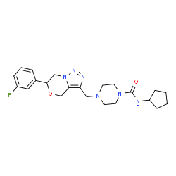 ChemSpider 2D Image | N-Cyclopentyl-4-{[6-(3-fluorophenyl)-6,7-dihydro-4H-[1,2,3]triazolo[5,1-c][1,4]oxazin-3-yl]methyl}-1-piperazinecarboxamide | C22H29FN6O2