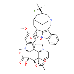 ChemSpider 2D Image | Methyl (2beta,3beta,4beta,5alpha,12beta,19alpha)-4-acetoxy-15-[(12S,16R)-16-(1,1-difluoroethyl)-12-(methoxycarbonyl)-1,10-diazatetracyclo[12.3.1.0~3,11~.0~4,9~]octadeca-3(11),4,6,8-tetraen-12-yl]-3-hy
droxy-16-methoxy-1-methyl-6,7-didehydroaspidospermidine-3-carboxylate | C45H54F2N4O8