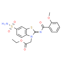 ChemSpider 2D Image | Ethyl {2-[(2-methoxybenzoyl)imino]-6-sulfamoyl-1,3-benzothiazol-3(2H)-yl}acetate | C19H19N3O6S2