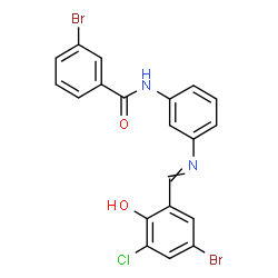 ChemSpider 2D Image | 3-bromo-N-{3-[(5-bromo-3-chloro-2-hydroxybenzylidene)amino]phenyl}benzamide | C20H13Br2ClN2O2
