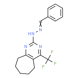 ChemSpider 2D Image | 2-(2-Benzylidenehydrazino)-4-(trifluoromethyl)-6,7,8,9-tetrahydro-5H-cyclohepta[d]pyrimidine | C17H17F3N4