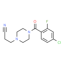 ChemSpider 2D Image | 3-[4-(4-Chloro-2-fluorobenzoyl)-1-piperazinyl]propanenitrile | C14H15ClFN3O